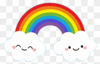 Nubes Sticker - Rainbow With Cloud Clipart - Png Download