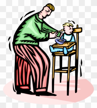 Vector Illustration Of Father Feeds Pablum Food To Clipart
