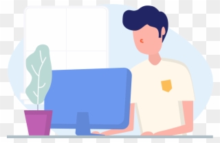 Writer Working On A Computer - Illustration Clipart