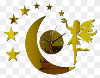 Fairy With Moon & Stars Acrylic Mirror Wall Clock For - Wall Clocks Clipart