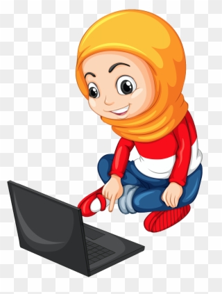 Muslim Girl In Different Actions - Children Using Computer Clipart
