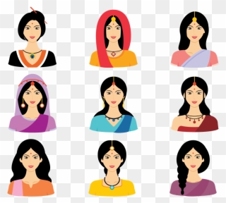 Indian Woman Group Traditional Dress Clipground - Indian Woman Vector Png Transparent Png