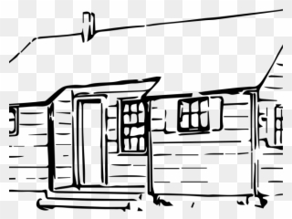Cottage Clipart Black And White - Log House Art Drawing - Png Download