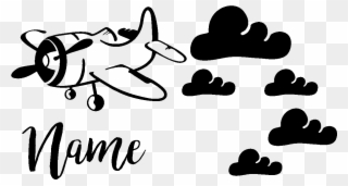 Sticker Prenom Personnalise Avion Et Nuages Ambiance - Cartoon Clipart