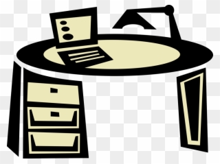 Vector Illustration Of Office Work Desk With Notebook - Office Desk Clipart - Png Download