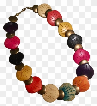 Carved Multi Dyed Wood And Metal Bead - Bead Clipart