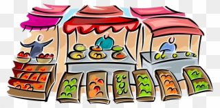 Vector Illustration Of Outdoor Farmer's Food Market - Markt Clipart - Png Download