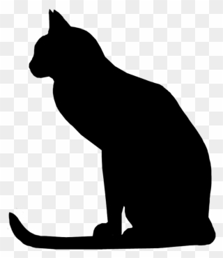 Attentive Cat Silhouette, Cat With Long Tail Silhouette - Cat Silhouette Hd Clipart