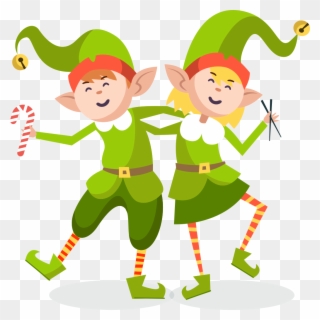Two Christmas Elves Holding Each Other's Shoulders - Christmas Elf Clipart