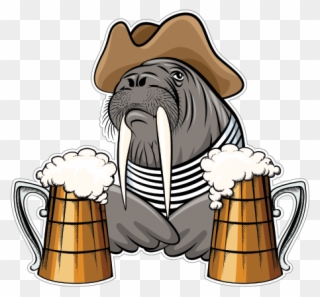 Drinking Clipart Beer - Walrus With Beer - Png Download