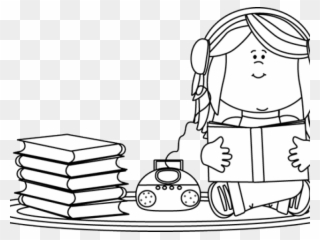 Back To School Clipart Reading - Girl Reading Book Clipart Black And White - Png Download