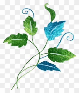 Scembroidery Leaves Vine Blue Green - Floral Design Clipart