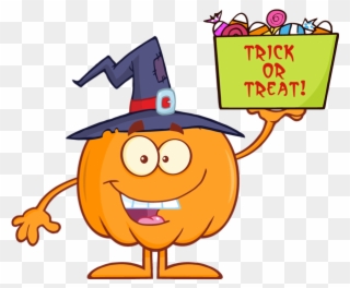 Halloween Pumpkin Holds A Box With Candy - Halloween Candy Corn Cartoon Clipart