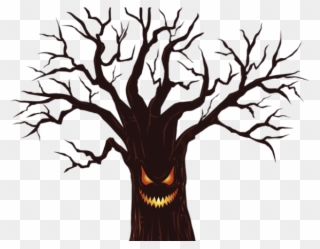 Library Clipart Spooky - Scary Tree Silhouette Halloween - Png Download