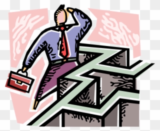 Vector Illustration Of Businessman Negotiates Maze - Illustration Clipart