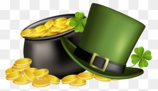 Patricks Day Pot Of Gold, Four Leaf Clover, And Green Clipart