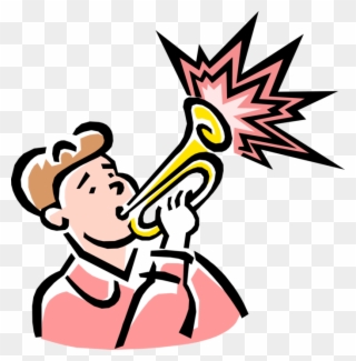 Vector Illustration Of Boy Blasts Trumpet Brass Musical Clipart