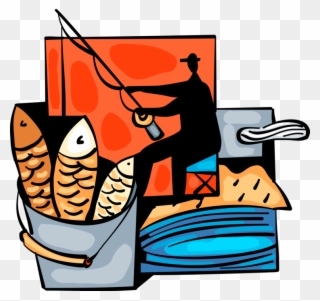 Vector Illustration Of Sport Fisherman Angler Catches Clipart