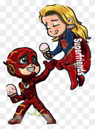 Flash Sticker - Flash And Supergirl Cartoon Clipart