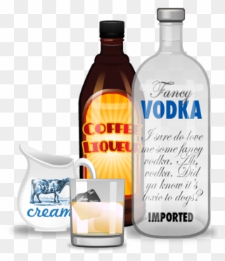 White Russian Cocktail Ingredients - Glass Bottle Clipart