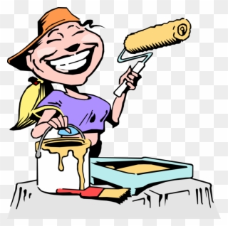 Vector Illustration Of Woman House Painter With Paint - Paint Jokes Clipart