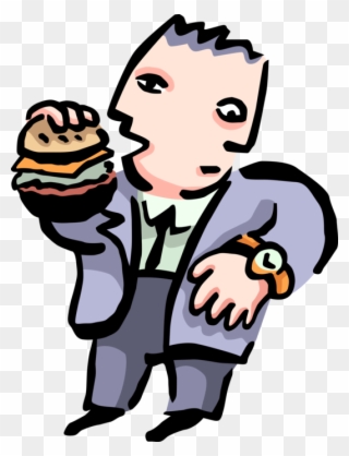 Vector Illustration Of Businessman Grabs Quick Hamburger Clipart