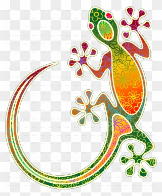 Gecko Floral Tribal Art - Batik Gecko Clipart