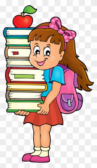 Schedule Clipart Card - Girl With School Books Cartoon - Png Download