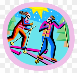 Vector Illustration Of Winter Cross-country Skiers Clipart