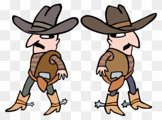 Vector Illustration Of Western Adversary Cowboys In - Cartoon Clipart