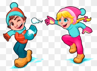 Cartoon Snow Play Illustration - Kids Playing In The Snow Cartoon Clipart
