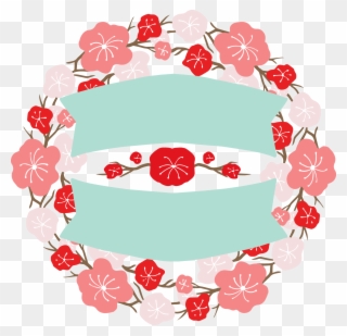 Japan Design Flower Banner Labels Round Two - Cake Clipart