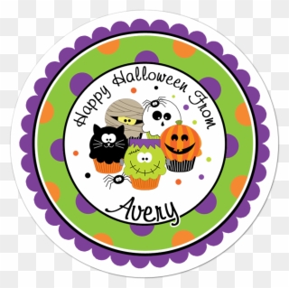 Halloween Cupcakes Wide Polka Dot Border Personalized - Sticker De Brujitas Clipart