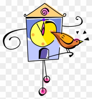 Vector Illustration Of Cuckoo Clock Tells Time And - סדר היום Clipart