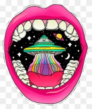 Trippy Rainbow Lips Alien Mouth Space Pink Freetoedit - Psychedelic Mouth Clipart
