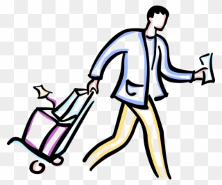 Vector Illustration Of Air Traveler Walks With Luggage - Baggage Clipart