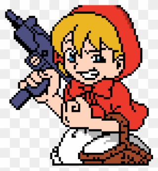 Girl With Gun - Anime Pixel Art Grid Clipart