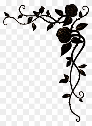 Right Top Border - Roses Border Design Black And White Png Clipart
