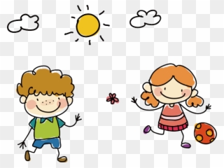 Drawing Clipart Childhood - Playing With Friends Drawing - Png Download