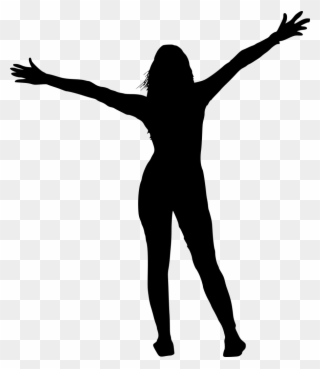 9 People With Hands Up Silhouette - Silhouette Person Arms Up Clipart
