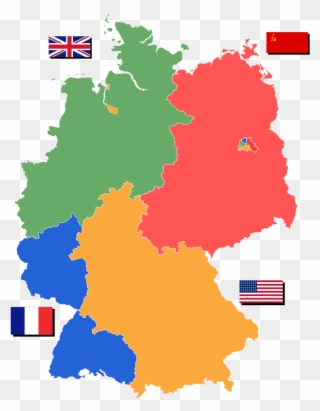 Map Of Partitioned Germany Showing The Nations In Control - Germany Map Before 1989 Clipart