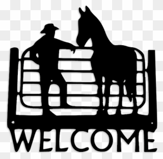 Cowboy With Horse At Gate - Farmer And Cow Silhouette Clipart