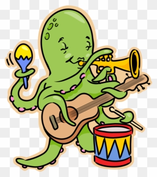 Vector Illustration Of Giant Octopus Plays Guitar, - Things That Come In 8s Clipart