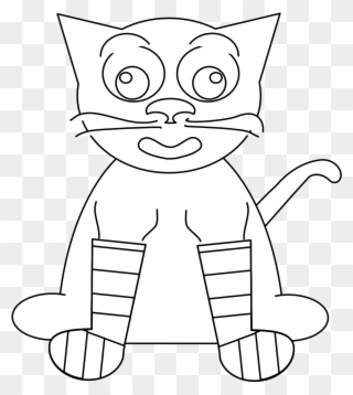 Cartoon Cat In Rainbow Socks Black White Line Art Coloring - Clip Art - Png Download