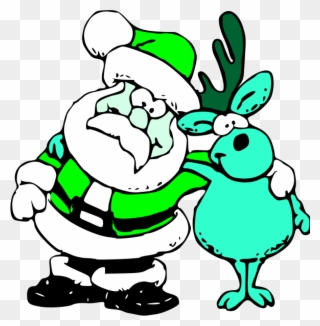 Santa Reindeer Clip Art - Santa And Reindeer Hugging - Png Download
