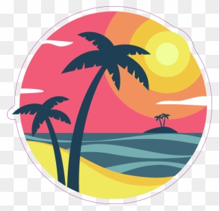 Sunrise With Palm Trees On A Tropical Island Sticker - Palm Trees Clipart