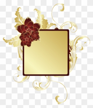 Gold Swirls Redflower Flowers Goldleaves Frame Header - Portable Network Graphics Clipart