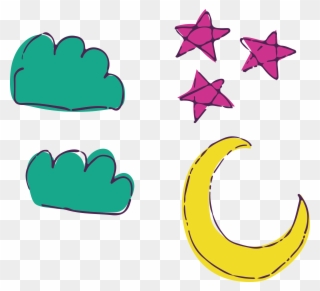 And Stars Cartoon Watercolor Transprent Png Free - Drawing Moon And Stars Transparent Clipart