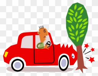 Vector Illustration Of Car Motorist Driver Has Accident - Cartoon Car Crash Into Tree Clipart