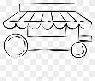 Food Cart Coloring Page - Line Art Clipart